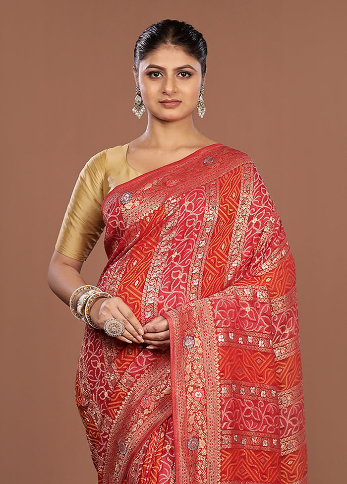 Red Georgette Saree With Blouse Piece