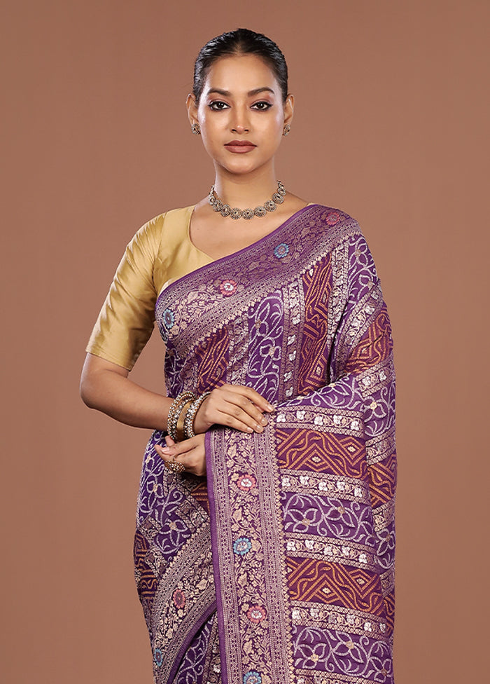 Purple Georgette Saree With Blouse Piece
