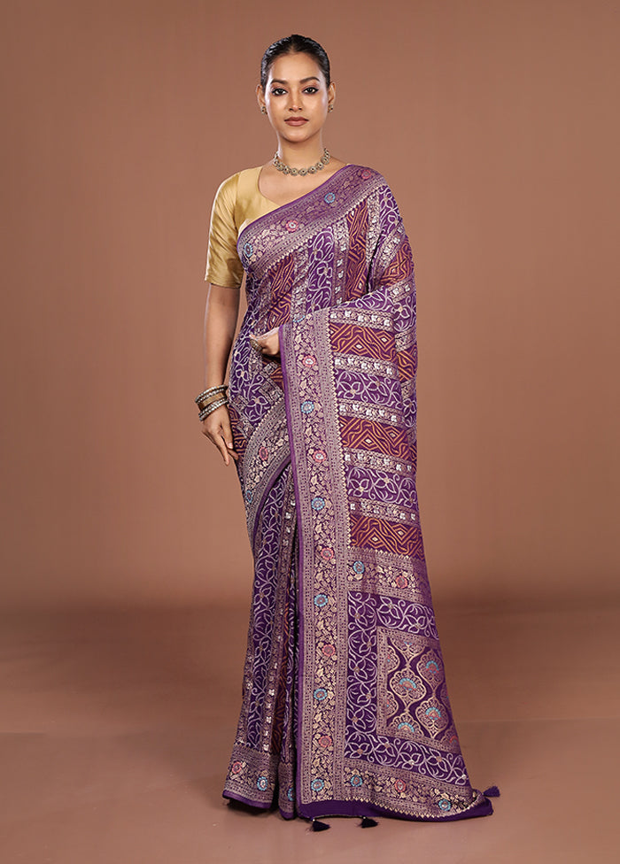 Purple Georgette Saree With Blouse Piece