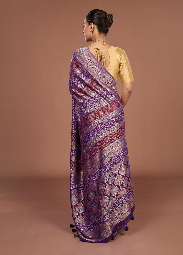 Purple Georgette Saree With Blouse Piece