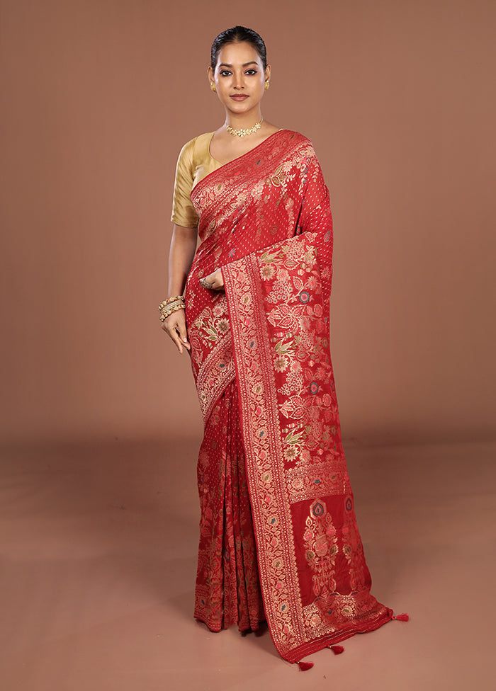 Red Georgette Saree With Blouse Piece