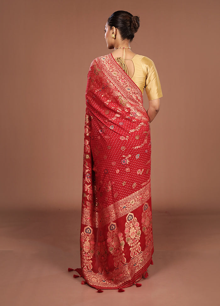 Red Georgette Saree With Blouse Piece
