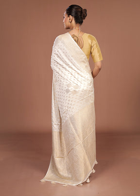 White Dupion Silk Saree With Blouse Piece