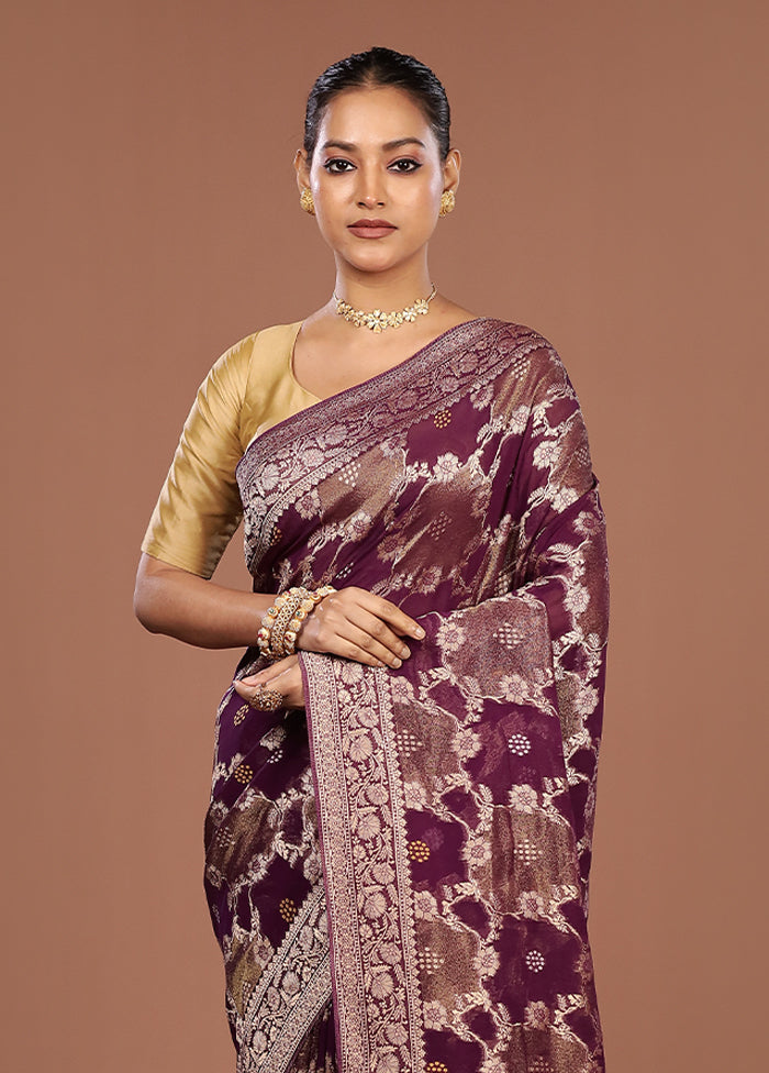 Purple Georgette Saree With Blouse Piece
