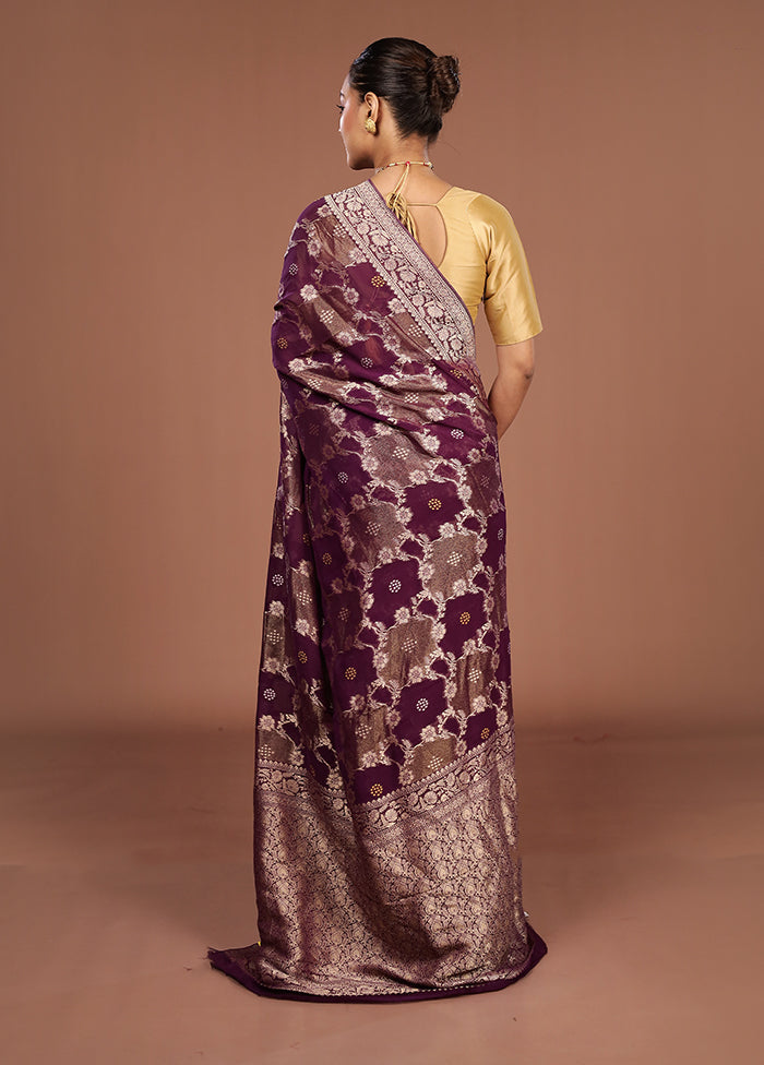 Purple Georgette Saree With Blouse Piece