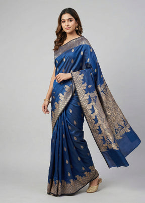 Blue Banarasi Silk Saree With Blouse Piece
