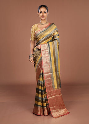 Multicolor Handloom Tissue Pure Silk Saree With Blouse Piece