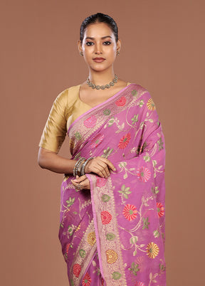 Pink Handloom Pure Georgette Saree With Blouse Piece