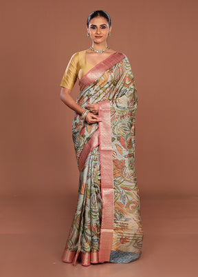 Green Tussar Silk Saree With Blouse Piece
