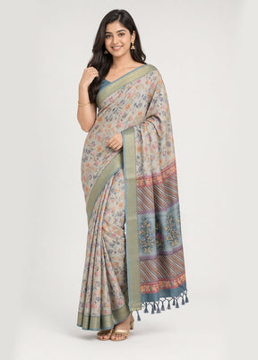 Blue Dupion Silk Saree With Blouse Piece