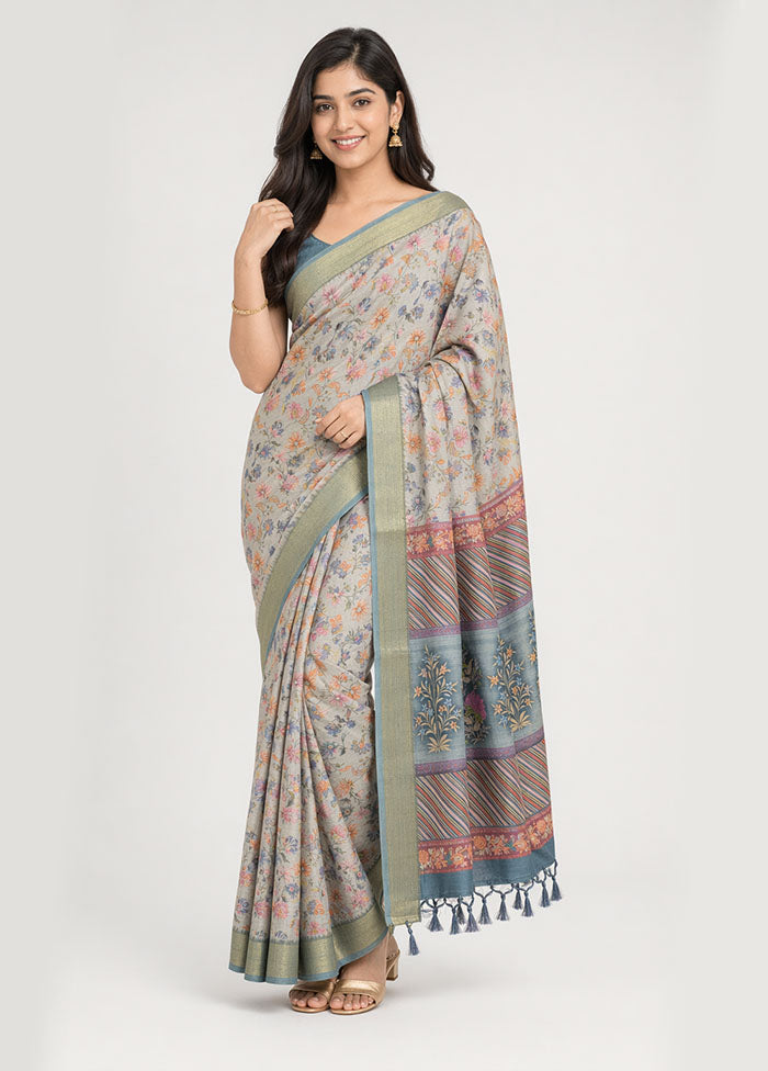Blue Dupion Silk Saree With Blouse Piece