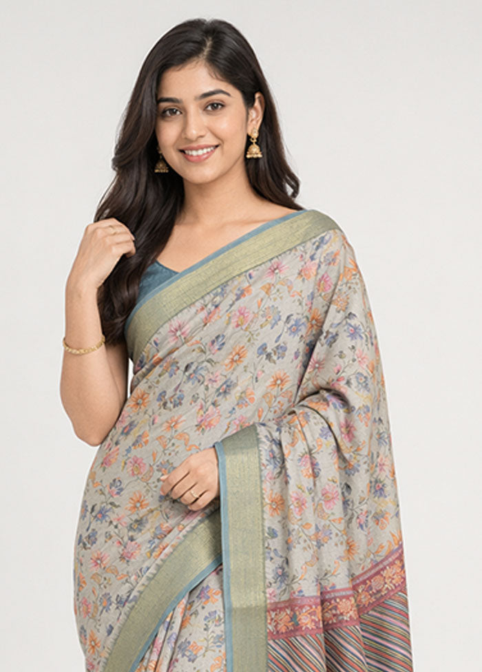 Blue Dupion Silk Saree With Blouse Piece