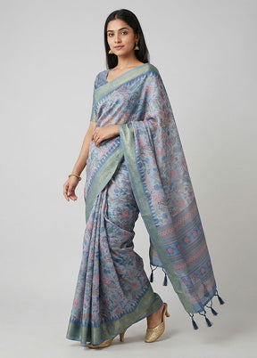 Grey Dupion Silk Saree With Blouse Piece