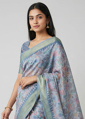 Grey Dupion Silk Saree With Blouse Piece