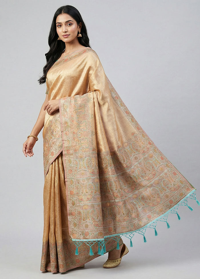 Cream Handloom Dupion Pure Silk Saree With Blouse Piece