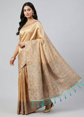 Cream Handloom Dupion Pure Silk Saree With Blouse Piece