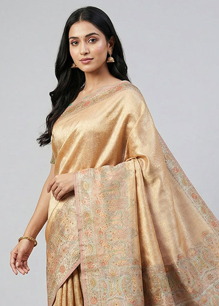 Cream Handloom Dupion Pure Silk Saree With Blouse Piece