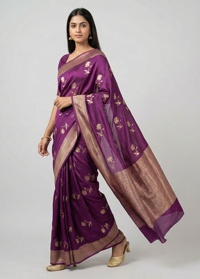 Purple Handloom Dupion Pure Silk Saree With Blouse Piece