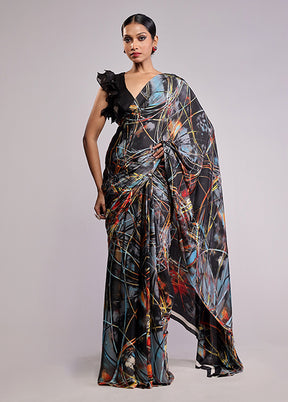 Black Printed Silk Saree With Blouse Piece