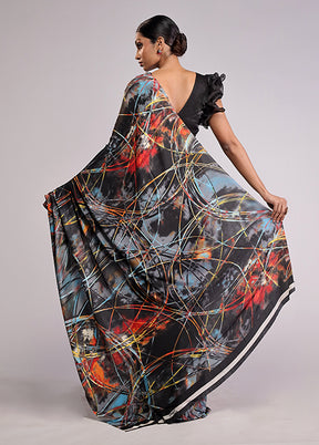 Black Printed Silk Saree With Blouse Piece