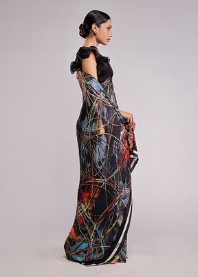 Black Printed Silk Saree With Blouse Piece