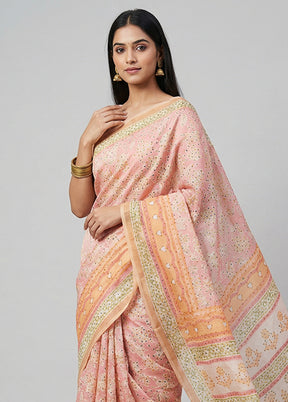Pink Dupion Silk Saree With Blouse Piece