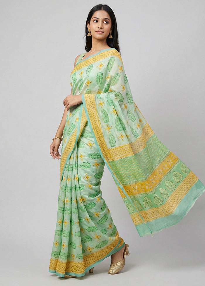 Green Dupion Silk Saree With Blouse Piece