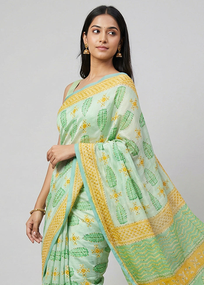 Green Dupion Silk Saree With Blouse Piece