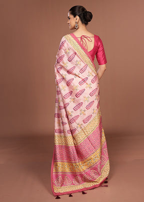 Pink Dupion Silk Saree With Blouse Piece
