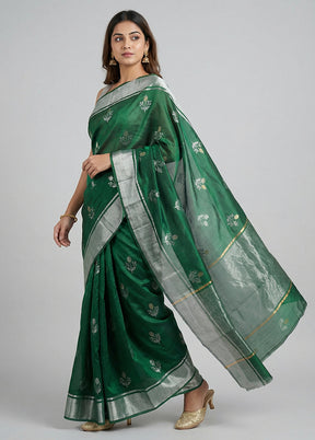 Green Handloom Chanderi Pure Silk Saree With Blouse Piece
