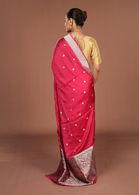 Pink Handloom Dupion Pure Silk Saree With Blouse Piece