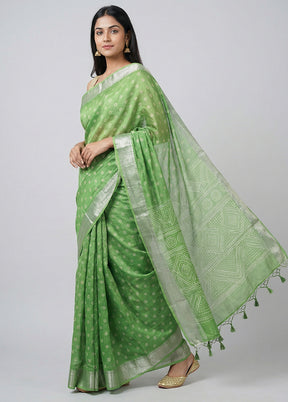 Green Dupion Silk Saree With Blouse Piece