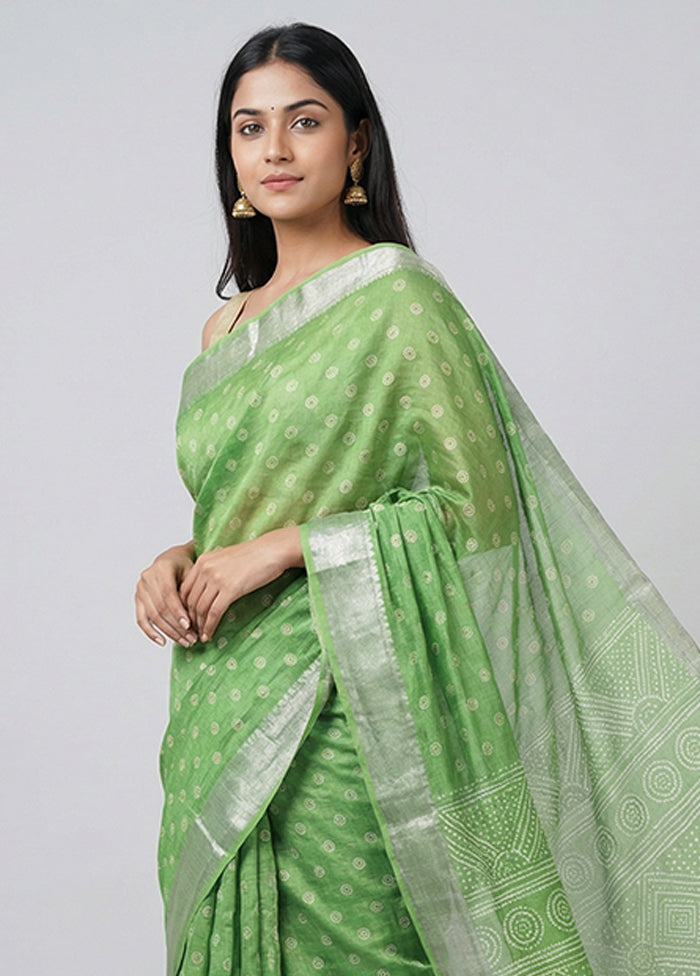 Green Dupion Silk Saree With Blouse Piece