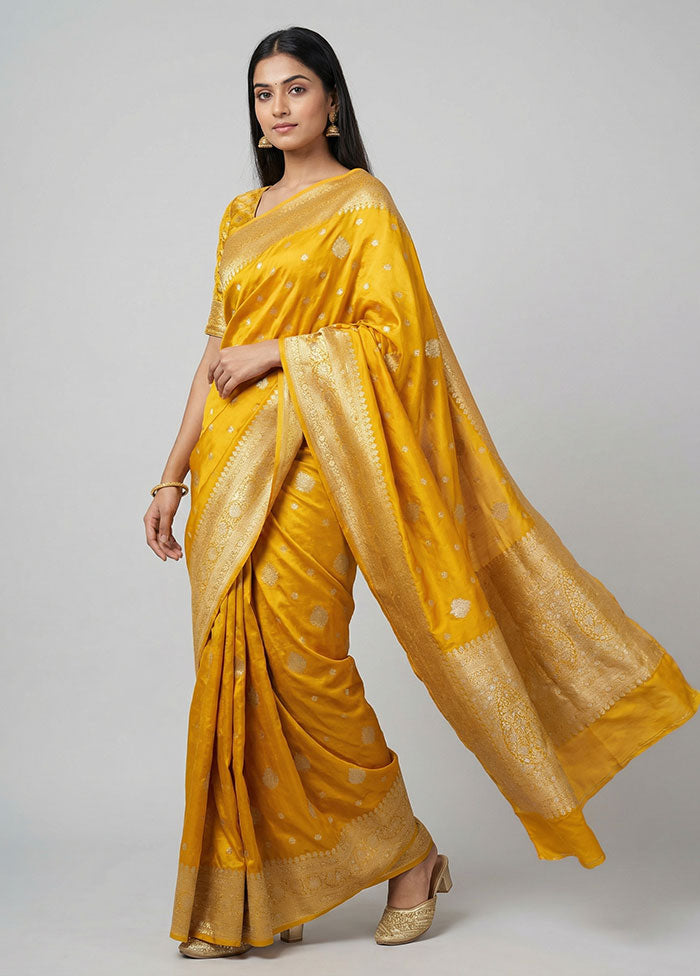 Yellow Handloom Dupion Pure Silk Saree With Blouse Piece