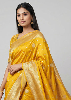 Yellow Handloom Dupion Pure Silk Saree With Blouse Piece