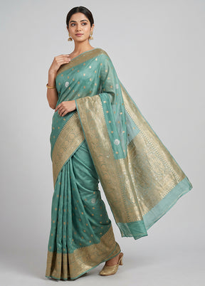 Green Handloom Dupion Pure Silk Saree With Blouse Piece