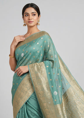 Green Handloom Dupion Pure Silk Saree With Blouse Piece