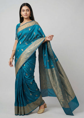 Blue Kanjivaram Silk Saree With Blouse Piece