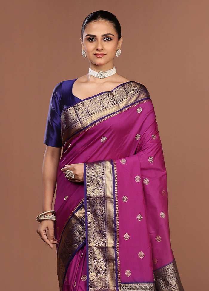 Purple Kanjivaram Silk Saree With Blouse Piece