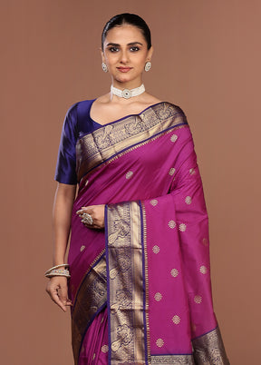 Purple Kanjivaram Silk Saree With Blouse Piece