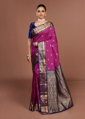 Purple Kanjivaram Silk Saree With Blouse Piece