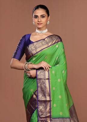 Green Kanjivaram Silk Saree With Blouse Piece