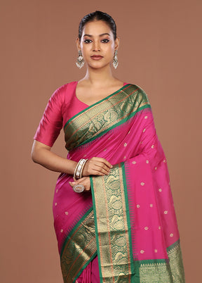 Pink Kanjivaram Silk Saree With Blouse Piece
