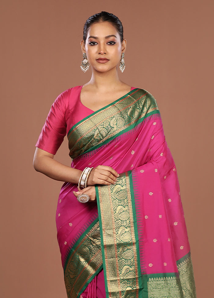 Pink Kanjivaram Silk Saree With Blouse Piece