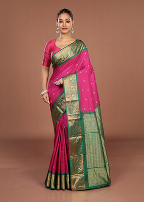 Pink Kanjivaram Silk Saree With Blouse Piece