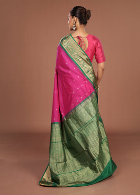 Pink Kanjivaram Silk Saree With Blouse Piece
