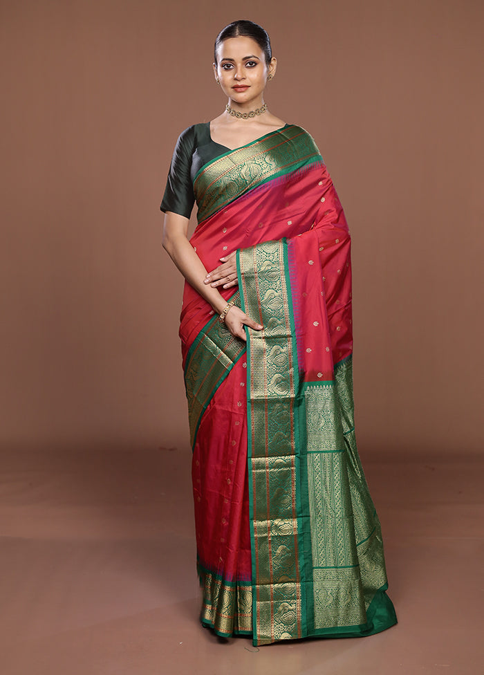 Pink Kanjivaram Silk Saree With Blouse Piece