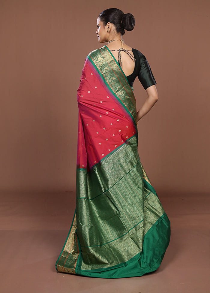 Pink Kanjivaram Silk Saree With Blouse Piece