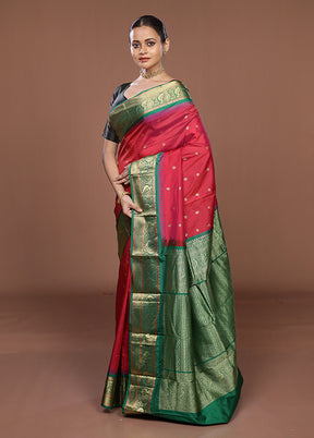 Pink Kanjivaram Silk Saree With Blouse Piece