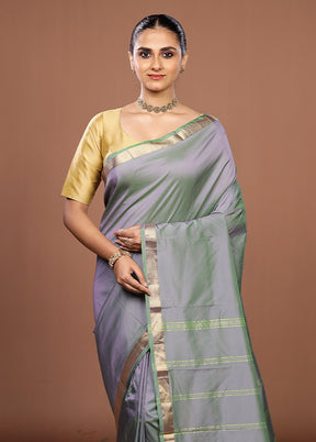 Grey Kanjivaram Silk Saree With Blouse Piece